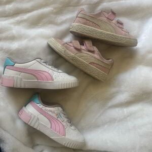 Puma Kids White Sneakers with Pink and Teal Accents